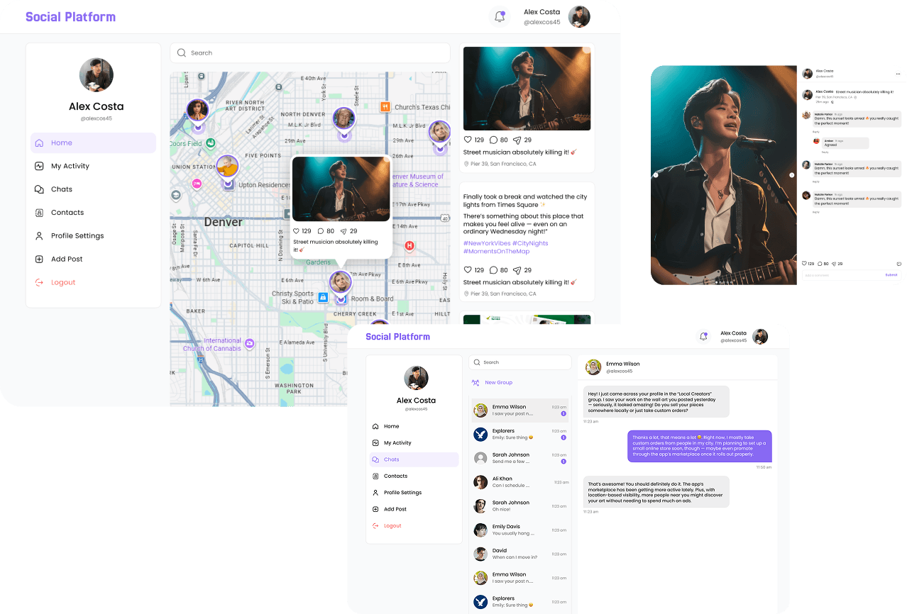 Hurcle social platform moments interface